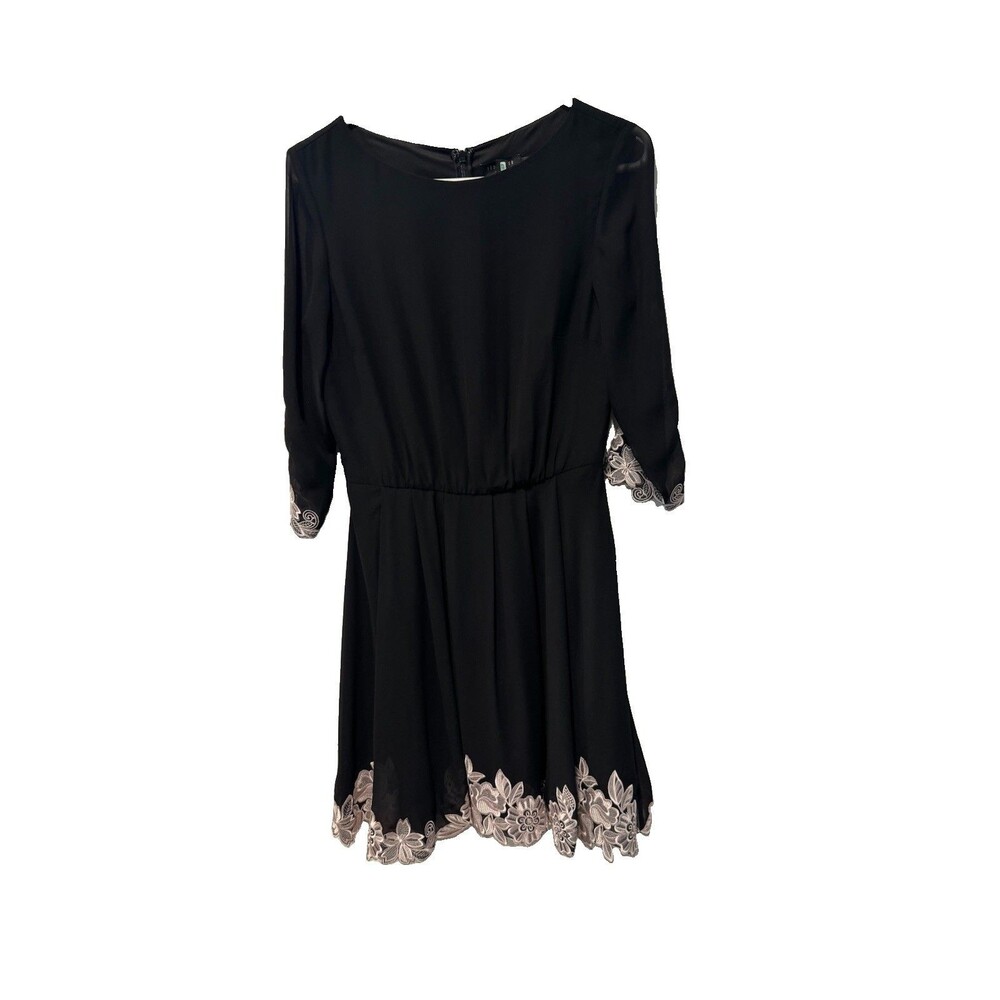 Ted Baker Feay Black Heavy Embroidered Lace Trim Fit & Flare Cocktail Dress Sz 1 - Picture 4 of 11